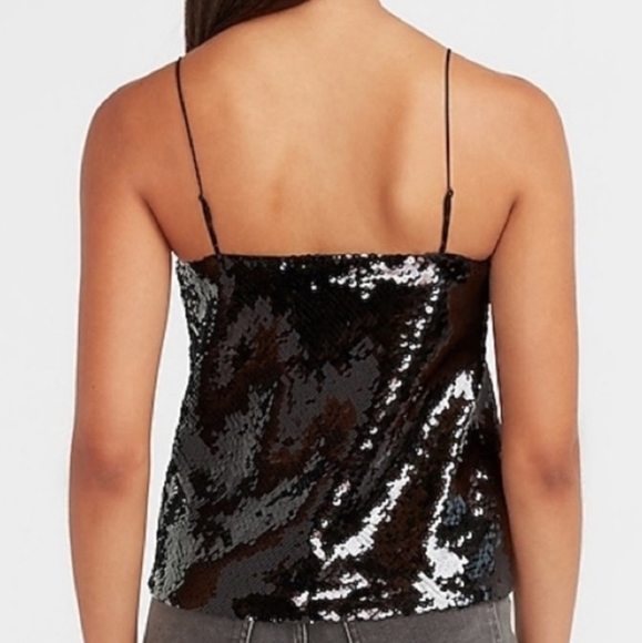 NEW! EXPRESS Black Sequin Spaghetti Strap V-neck Tank Top Small. - Picture 3 of 9